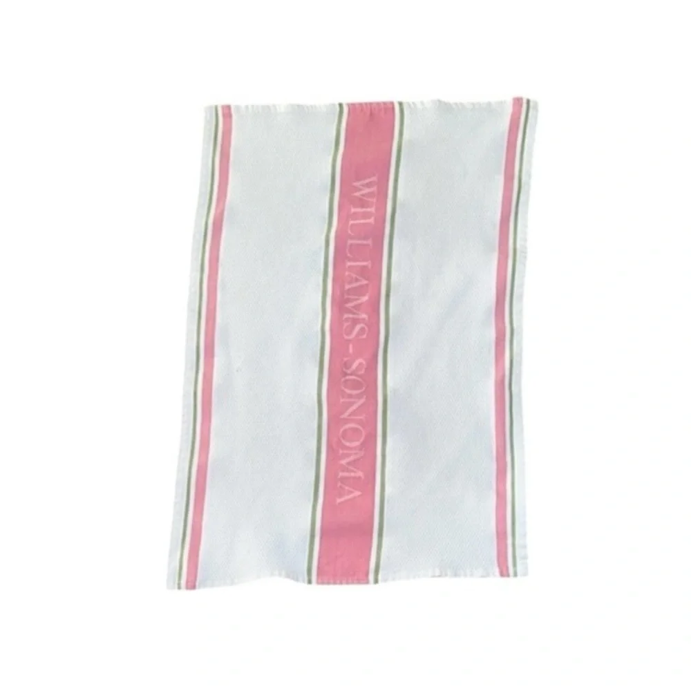 Williams Sonoma Pink‎ White Green Stripe Cotton Kitchen Towel